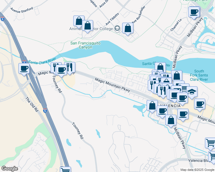 map of restaurants, bars, coffee shops, grocery stores, and more near 24811 Los Altos Drive in Santa Clarita