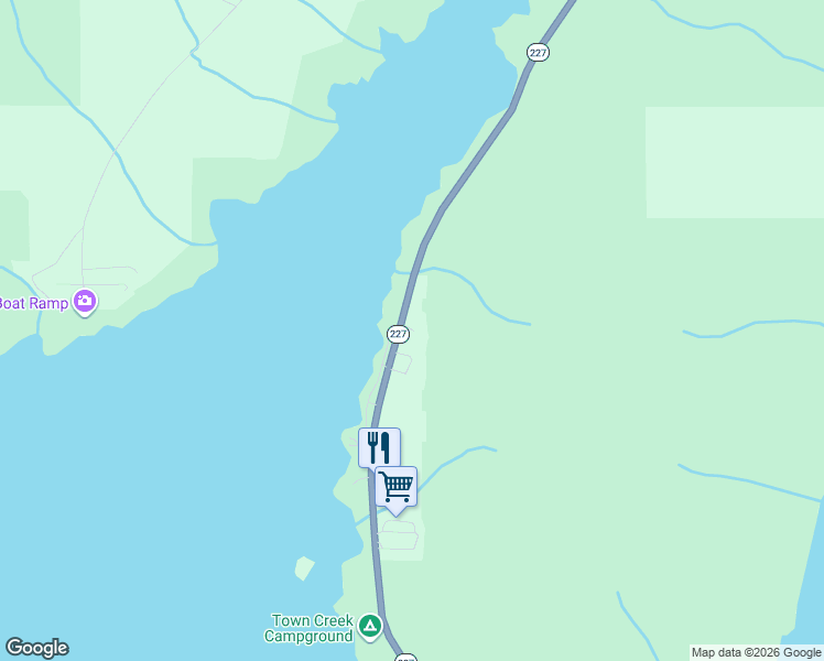 map of restaurants, bars, coffee shops, grocery stores, and more near 13184 Alabama 227 in Guntersville