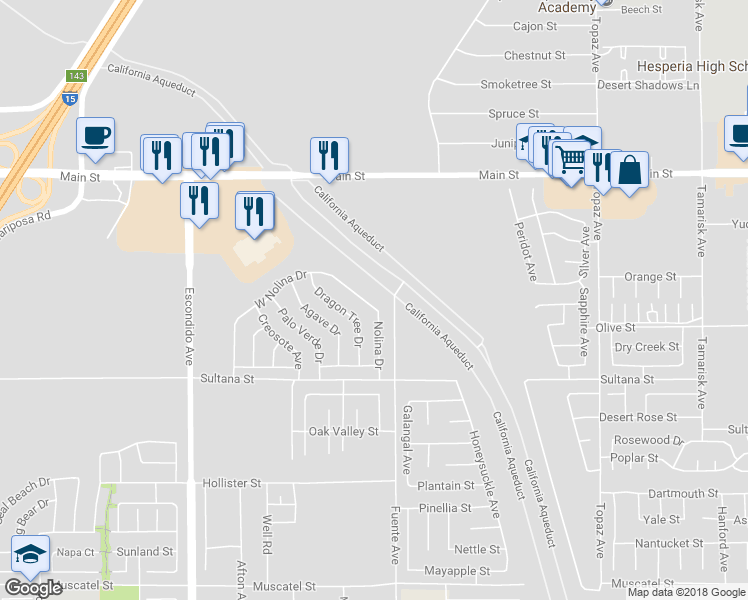 map of restaurants, bars, coffee shops, grocery stores, and more near 13674 West Nolina Drive in Hesperia