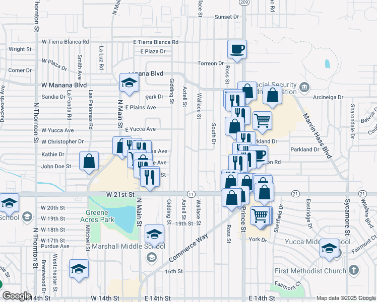 map of restaurants, bars, coffee shops, grocery stores, and more near 2319 Axtell Street in Clovis