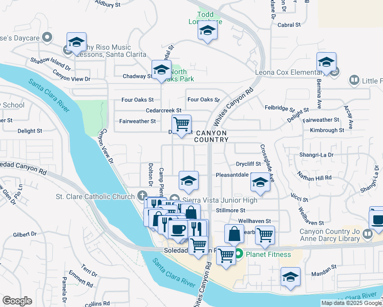 map of restaurants, bars, coffee shops, grocery stores, and more near 27553 Deeptree Avenue in Santa Clarita