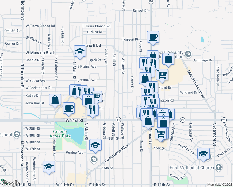 map of restaurants, bars, coffee shops, grocery stores, and more near 2319 Axtell Street in Clovis
