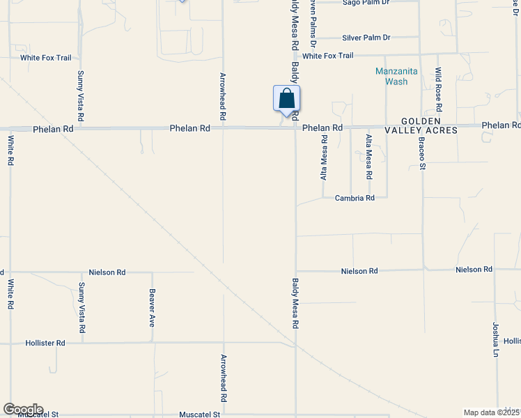 map of restaurants, bars, coffee shops, grocery stores, and more near Arrowhead Road in Phelan
