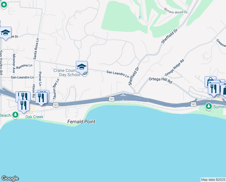 map of restaurants, bars, coffee shops, grocery stores, and more near 134 Loureyro Road in Santa Barbara