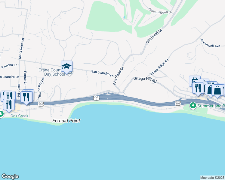 map of restaurants, bars, coffee shops, grocery stores, and more near 1960 North Jameson Lane in Montecito