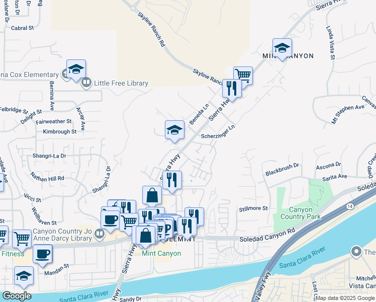 map of restaurants, bars, coffee shops, grocery stores, and more near 18145 American Beauty Drive in Santa Clarita