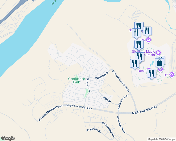 map of restaurants, bars, coffee shops, grocery stores, and more near 25900 Feedmill Road in Los Angeles County