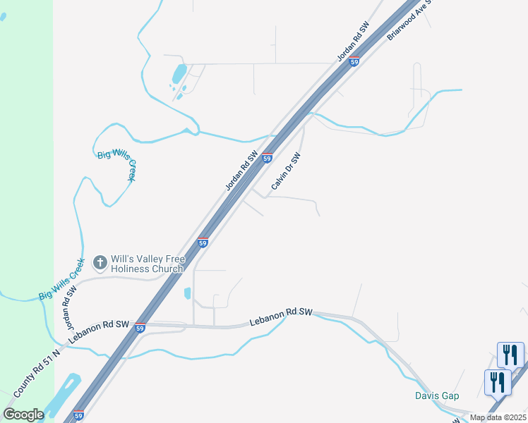 map of restaurants, bars, coffee shops, grocery stores, and more near 2403 Briarwood Avenue Southwest in Fort Payne