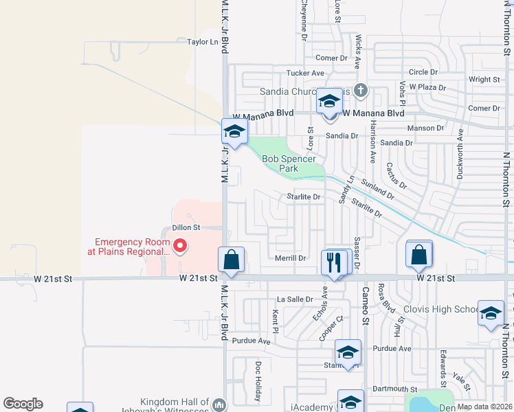 map of restaurants, bars, coffee shops, grocery stores, and more near 801 Corrales Road in Clovis