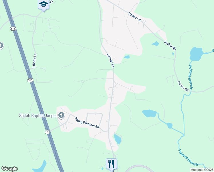 map of restaurants, bars, coffee shops, grocery stores, and more near 3246 Refuge Road in Jasper