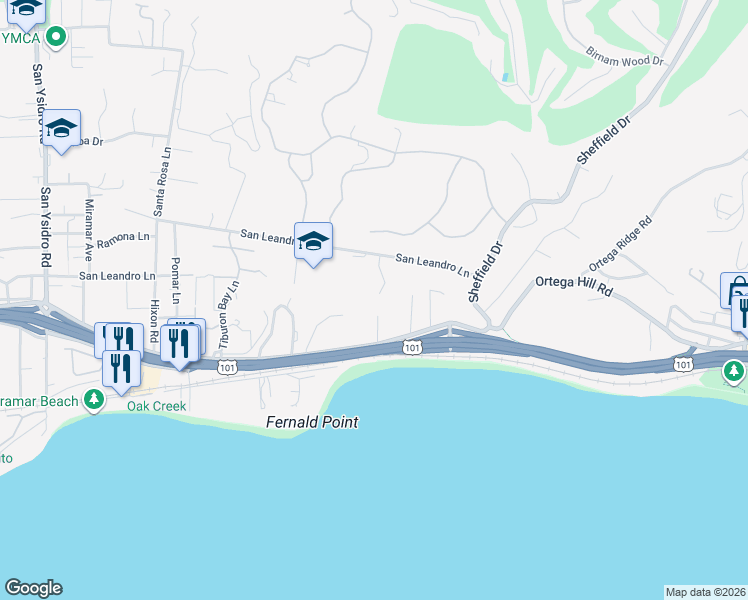 map of restaurants, bars, coffee shops, grocery stores, and more near 155 San Leandro Place in Montecito