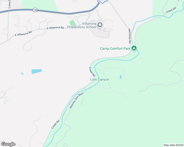 map of restaurants, bars, coffee shops, grocery stores, and more near 11358 Creek Road in Ojai