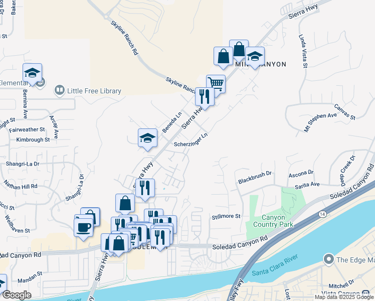 map of restaurants, bars, coffee shops, grocery stores, and more near 28011 Tiffany Lane in Santa Clarita