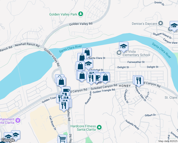 map of restaurants, bars, coffee shops, grocery stores, and more near 26911 Ruether Avenue in Santa Clarita