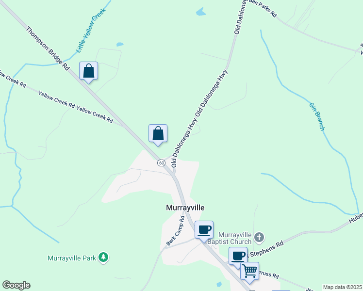 map of restaurants, bars, coffee shops, grocery stores, and more near 5650 Old Dahlonega Highway in Murrayville