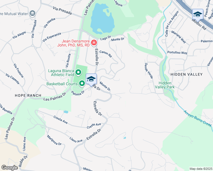 map of restaurants, bars, coffee shops, grocery stores, and more near 1060 Monte Drive in Santa Barbara
