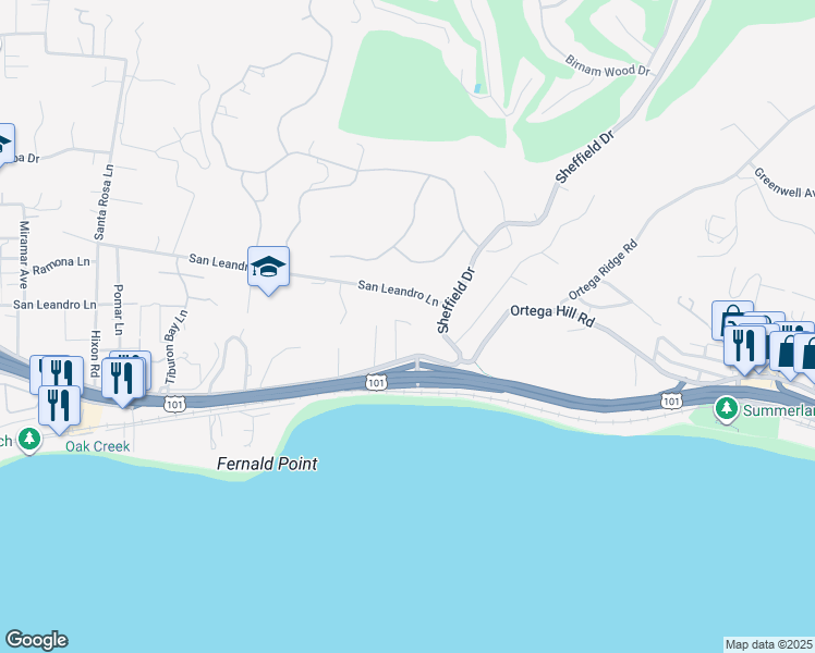 map of restaurants, bars, coffee shops, grocery stores, and more near 1938 North Jameson Lane in Montecito