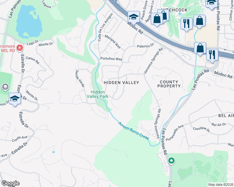 map of restaurants, bars, coffee shops, grocery stores, and more near 947 Palermo Drive in Santa Barbara