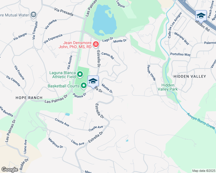 map of restaurants, bars, coffee shops, grocery stores, and more near 1060 Monte Drive in Santa Barbara