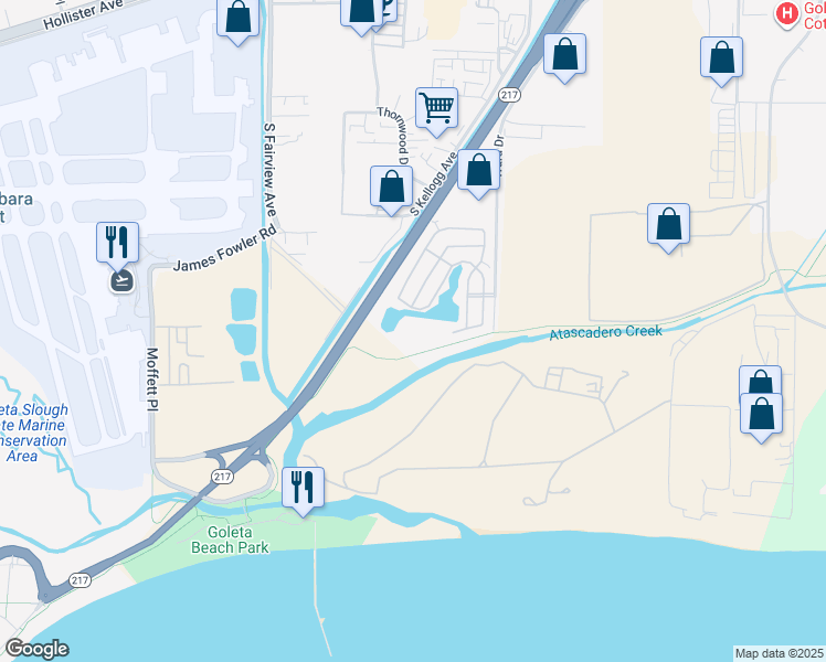 map of restaurants, bars, coffee shops, grocery stores, and more near Unnamed Road in Santa Barbara