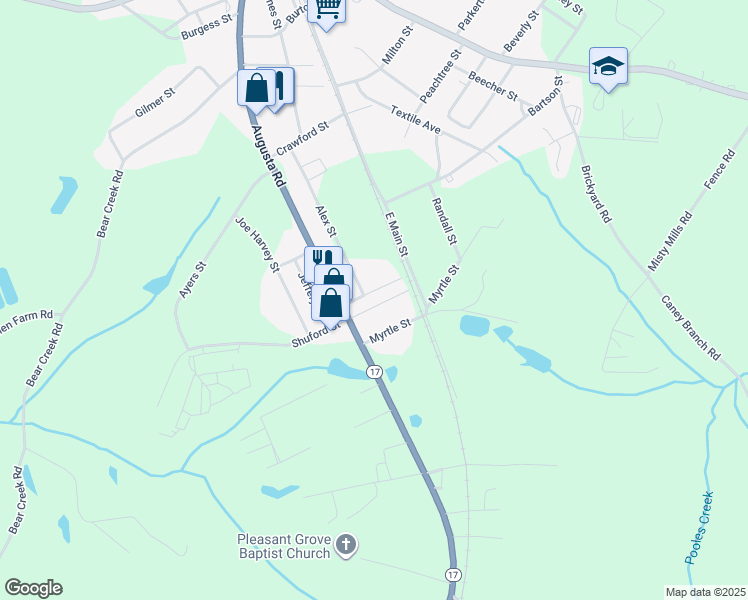 map of restaurants, bars, coffee shops, grocery stores, and more near 88 Shuford Street in Lavonia