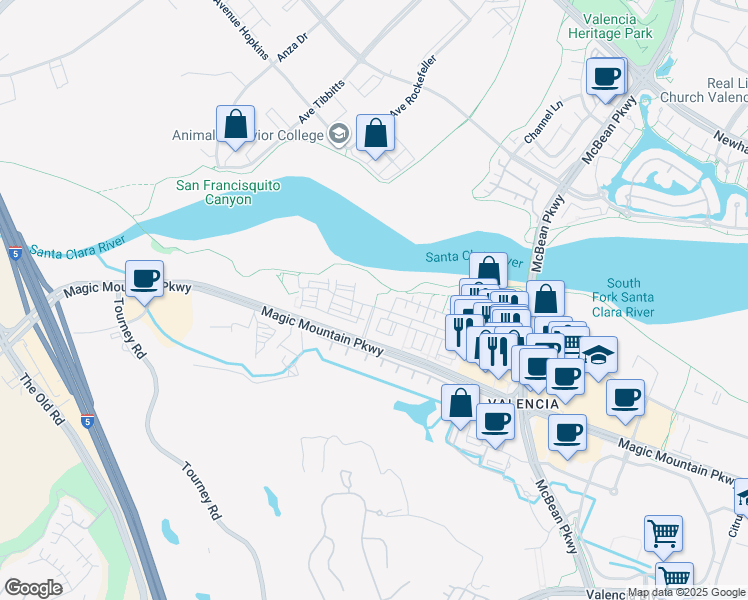 map of restaurants, bars, coffee shops, grocery stores, and more near 24905 Fairways in Santa Clarita