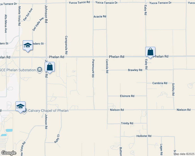map of restaurants, bars, coffee shops, grocery stores, and more near 9545 Paramount Road in Phelan