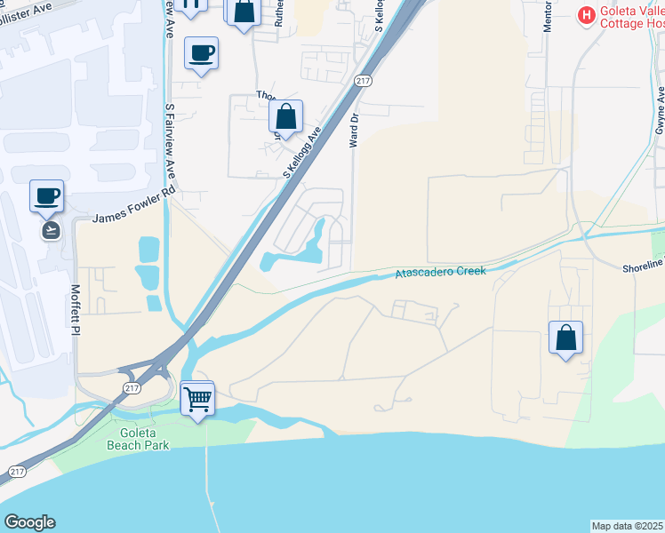 map of restaurants, bars, coffee shops, grocery stores, and more near Unnamed Road in Goleta