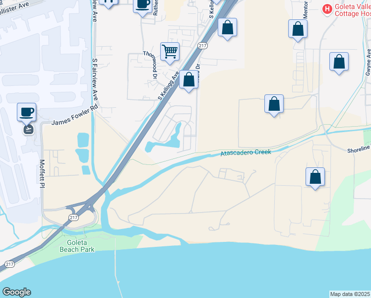 map of restaurants, bars, coffee shops, grocery stores, and more near Unnamed Road in Goleta