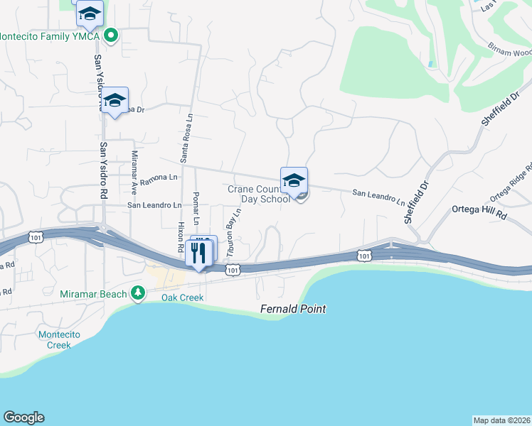map of restaurants, bars, coffee shops, grocery stores, and more near 184 Tiburon Bay Lane in Montecito