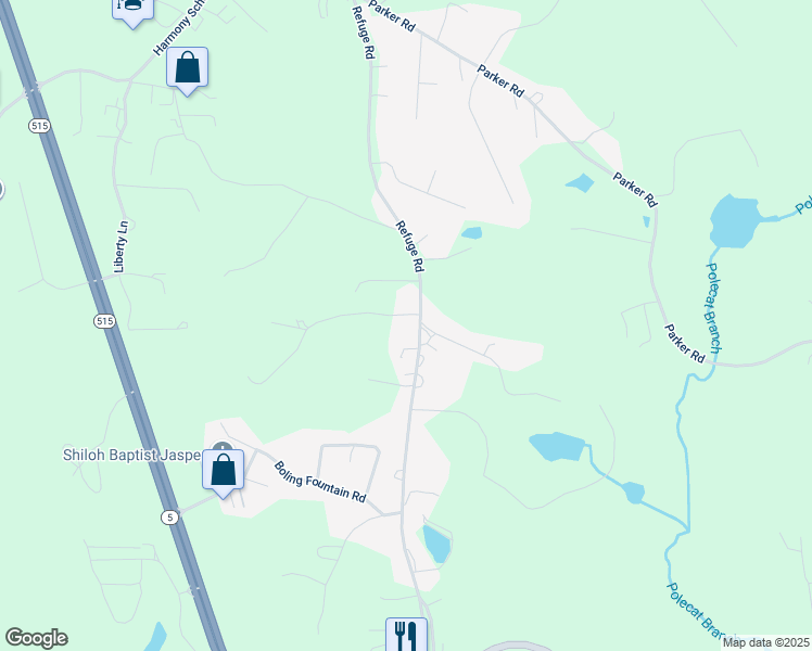 map of restaurants, bars, coffee shops, grocery stores, and more near 3246 Refuge Road in Jasper