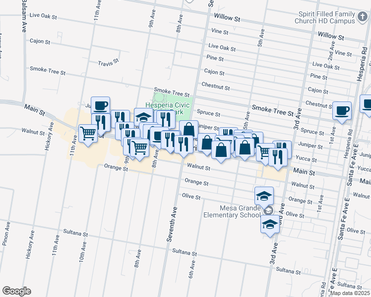map of restaurants, bars, coffee shops, grocery stores, and more near in Hesperia