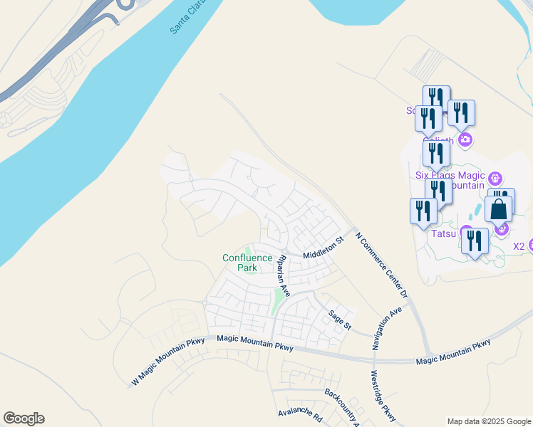 map of restaurants, bars, coffee shops, grocery stores, and more near 25900 Feedmill Road in Los Angeles County