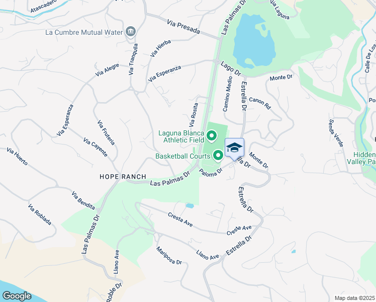 map of restaurants, bars, coffee shops, grocery stores, and more near 1011 Las Palmas Drive in Santa Barbara