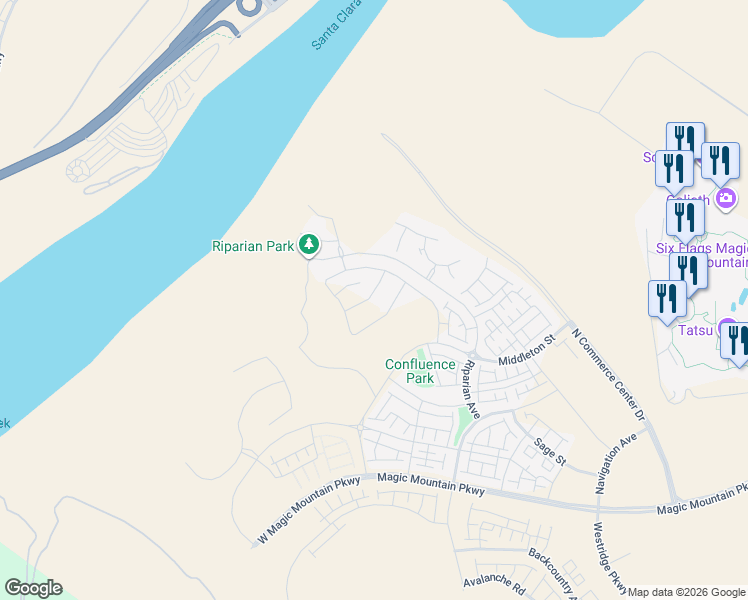 map of restaurants, bars, coffee shops, grocery stores, and more near Unnamed Road in Los Angeles County