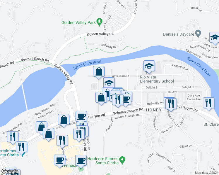 map of restaurants, bars, coffee shops, grocery stores, and more near 26911 Ruether Avenue in Santa Clarita