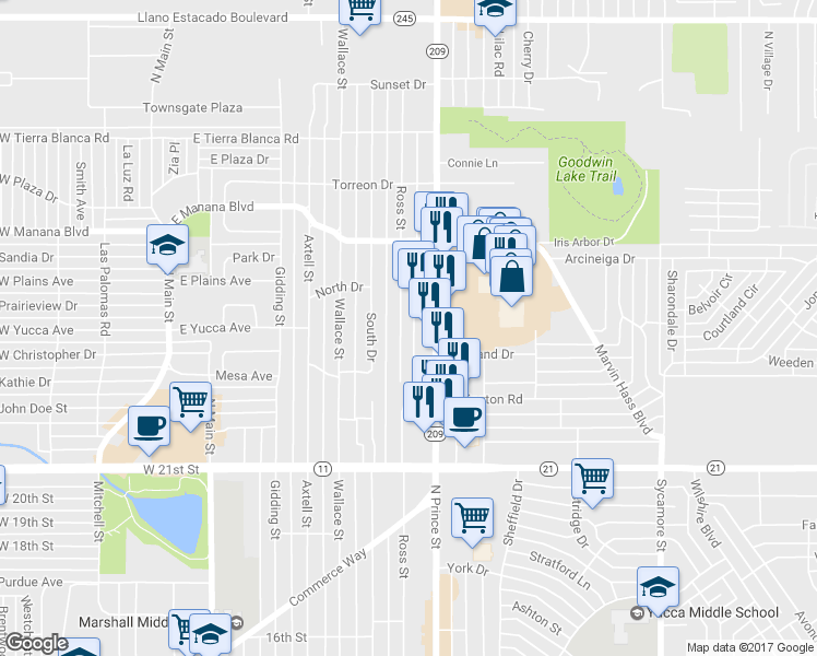 map of restaurants, bars, coffee shops, grocery stores, and more near 2521 Ross Street in Clovis