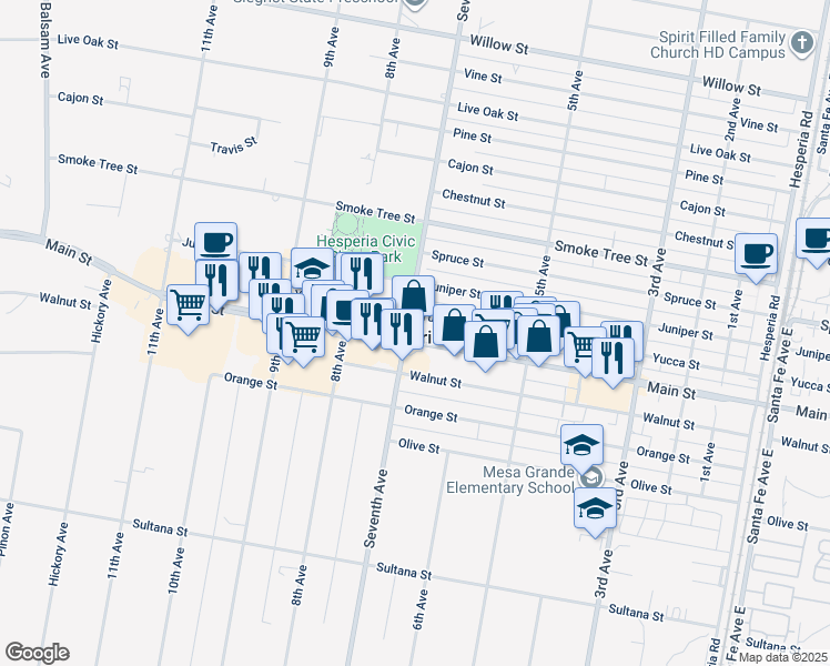 map of restaurants, bars, coffee shops, grocery stores, and more near in Hesperia