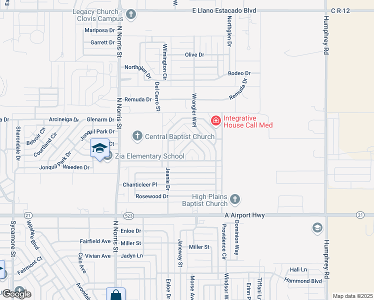 map of restaurants, bars, coffee shops, grocery stores, and more near 605 Sara Layne in Clovis