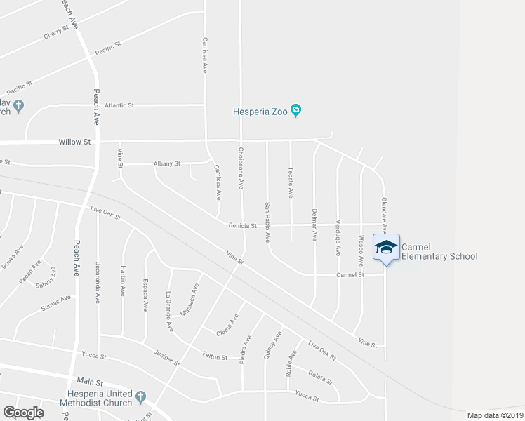 map of restaurants, bars, coffee shops, grocery stores, and more near 9504 San Pablo Avenue in Hesperia