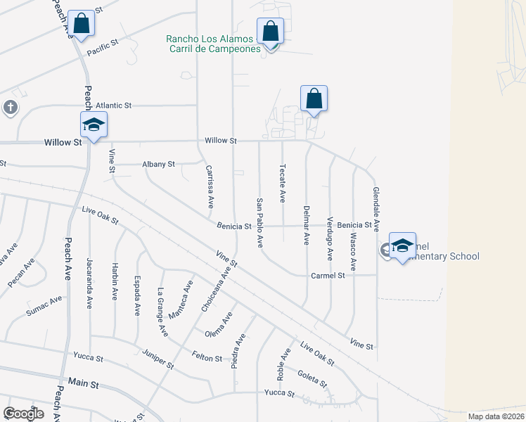 map of restaurants, bars, coffee shops, grocery stores, and more near 9503 San Pablo Avenue in Hesperia