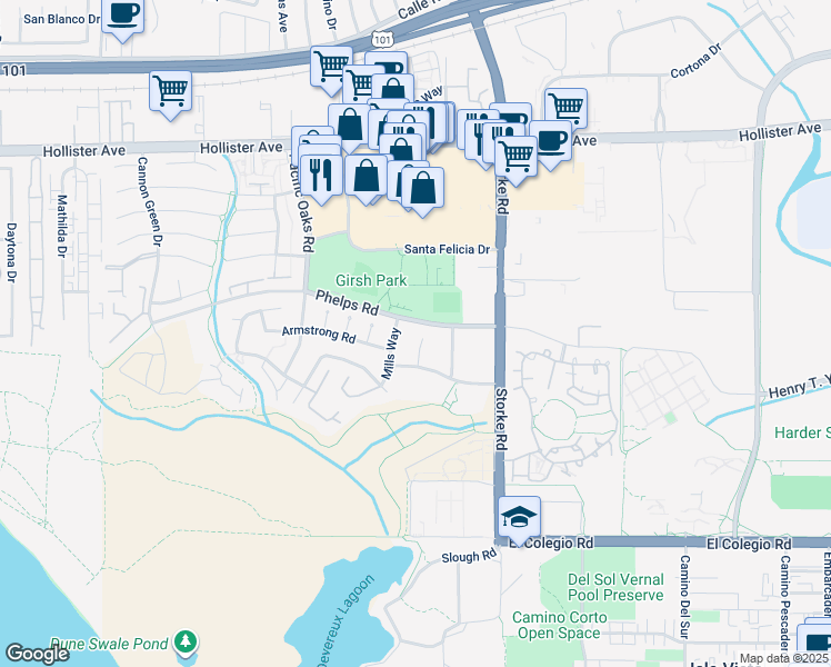 map of restaurants, bars, coffee shops, grocery stores, and more near 470 Linfield Place in Goleta