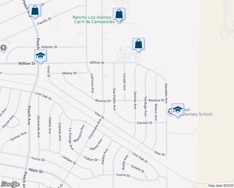 map of restaurants, bars, coffee shops, grocery stores, and more near 9503 San Pablo Avenue in Hesperia