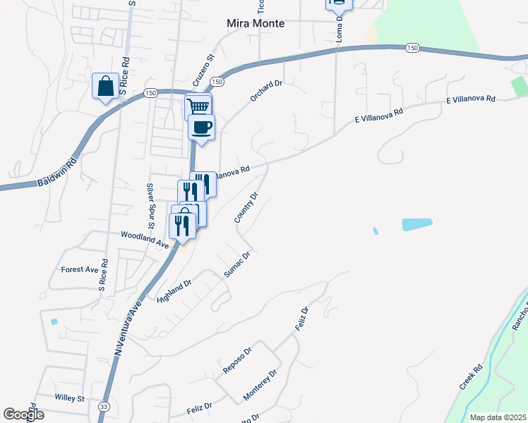 map of restaurants, bars, coffee shops, grocery stores, and more near 1930 Tiara Drive in Ojai