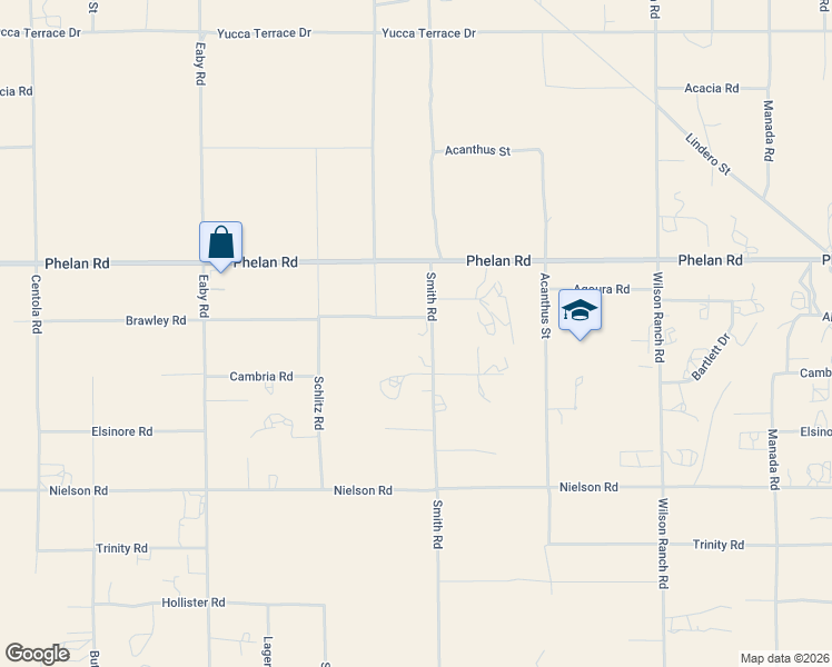 map of restaurants, bars, coffee shops, grocery stores, and more near 5990 Cambria Road in Phelan