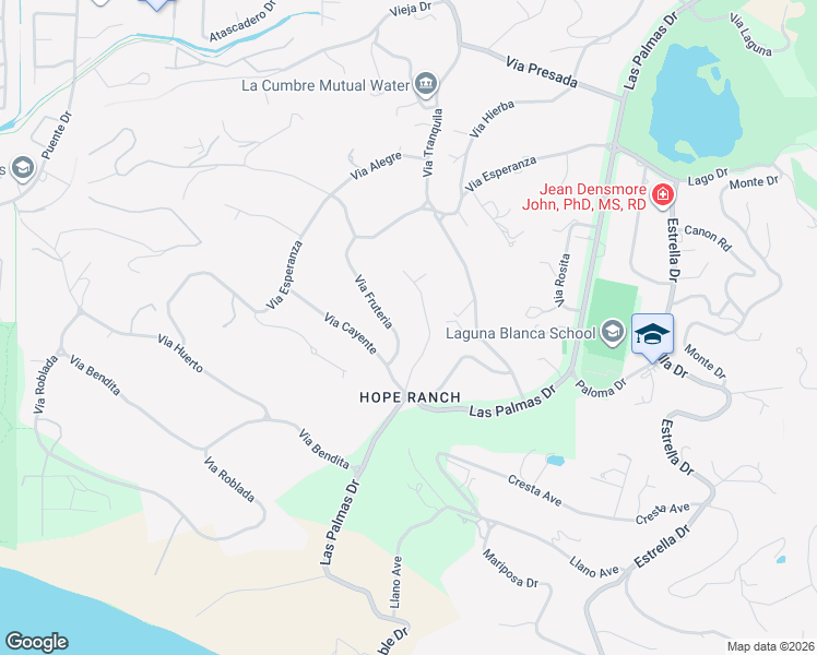 map of restaurants, bars, coffee shops, grocery stores, and more near 970 Via Fruteria in Santa Barbara
