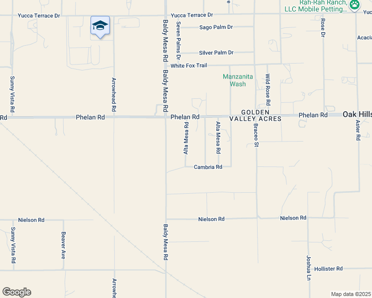 map of restaurants, bars, coffee shops, grocery stores, and more near Alta Mesa Road in Oak Hills