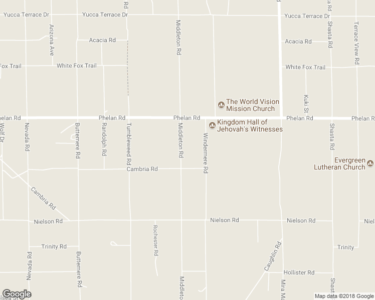 map of restaurants, bars, coffee shops, grocery stores, and more near 9561 Middleton Road in Phelan