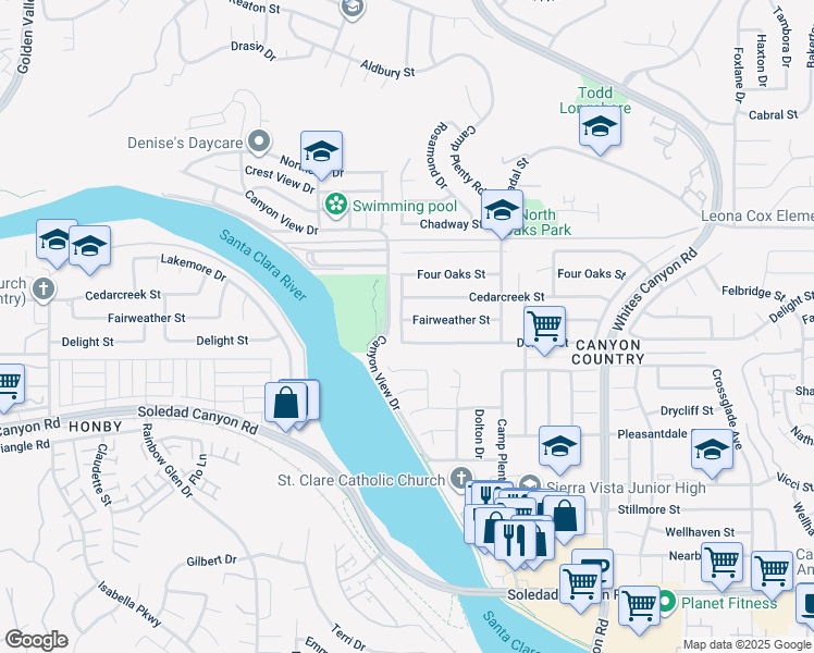 map of restaurants, bars, coffee shops, grocery stores, and more near 27520 Glasser Avenue in Santa Clarita