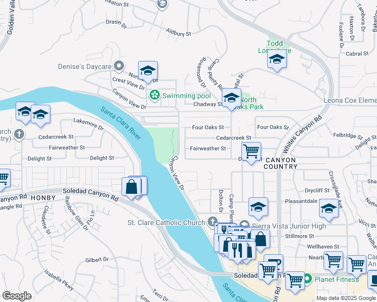 map of restaurants, bars, coffee shops, grocery stores, and more near 27520 Glasser Avenue in Santa Clarita